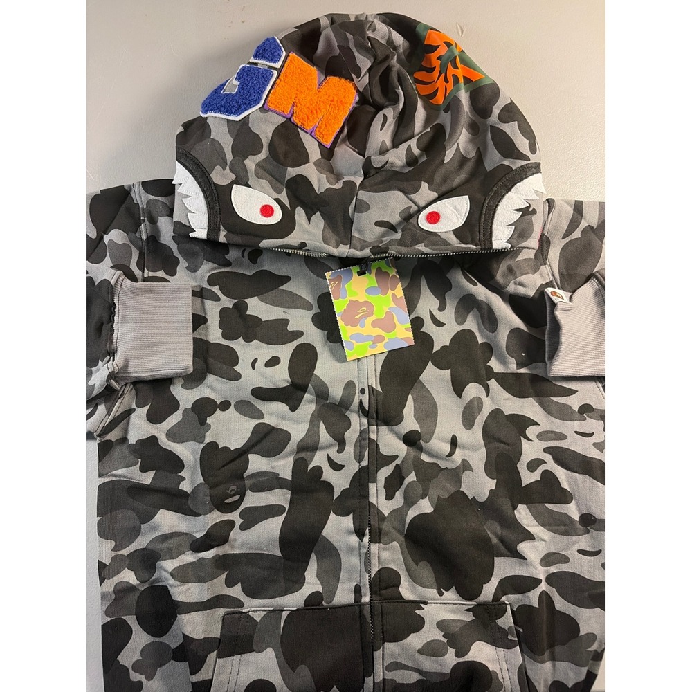 A Bathing Ape BAPE Camo Hoodie Mens Size Medium Grey Streetwear Pullover New